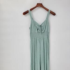 Jessica Simpson Jumpsuit Womens M Green White Polka Dot Wide Leg Smocked‎ Straps